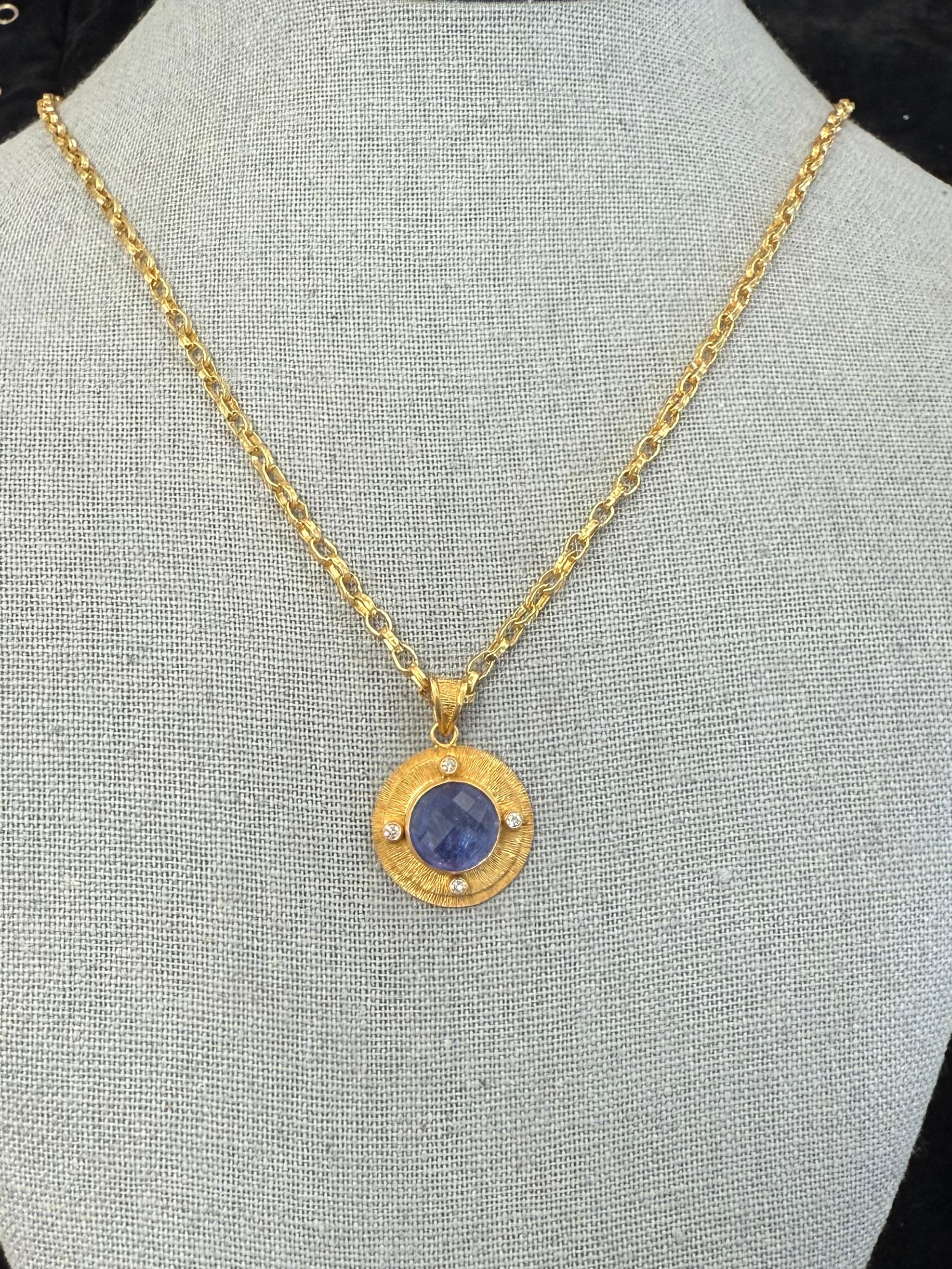 Steven Battelle Ciondolo in oro 18 carati con tanzanite e diamanti taglio rosa da 5,5 carati in vendita 2