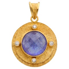 Steven Battelle Pendentif en or 18 carats avec tanzanite taillée en rose de 5,5 carats et diamants