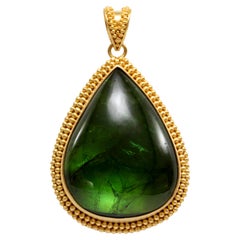 Steven Battelle 55.0 Carats Green Tourmaline 18K Gold Granulated Pendant