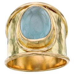 Retro Steven Battelle 5.6 Carats Cabochon Aquamarine 18K Gold Ring