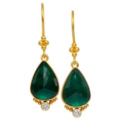 Steven Battelle 5.6 Carats Emerald Diamond 18K Gold Wire Earrings Steven Battelle 5.6 Carats Emerald Diamond 18K Gold Wire Earrings
