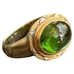 Steven Battelle 5.6 Carats Green Tourmaline 14K White 18K Yellow Gold Ring