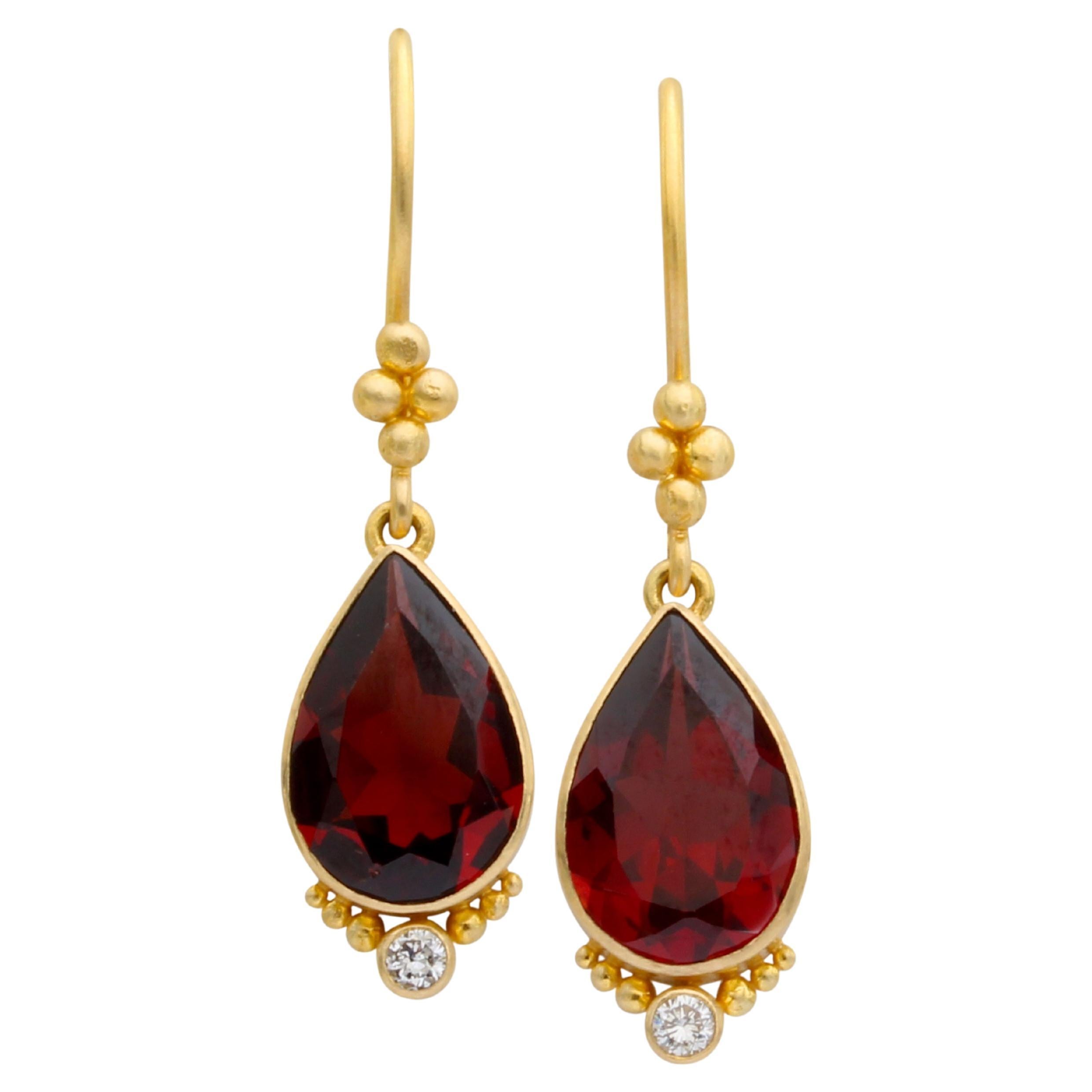 Steven Battelle 5.6 Carats Mozambique Garnet Diamond 18K Gold Earrings