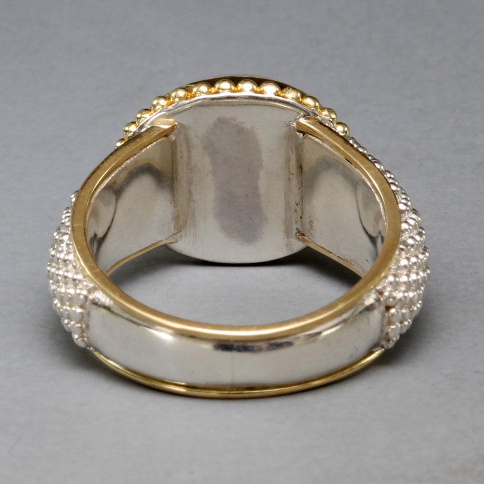 Cabochon Steven Battelle 5.6 Carats Rainbow Moonstone Sterling Silver 18K Gold Ring  For Sale