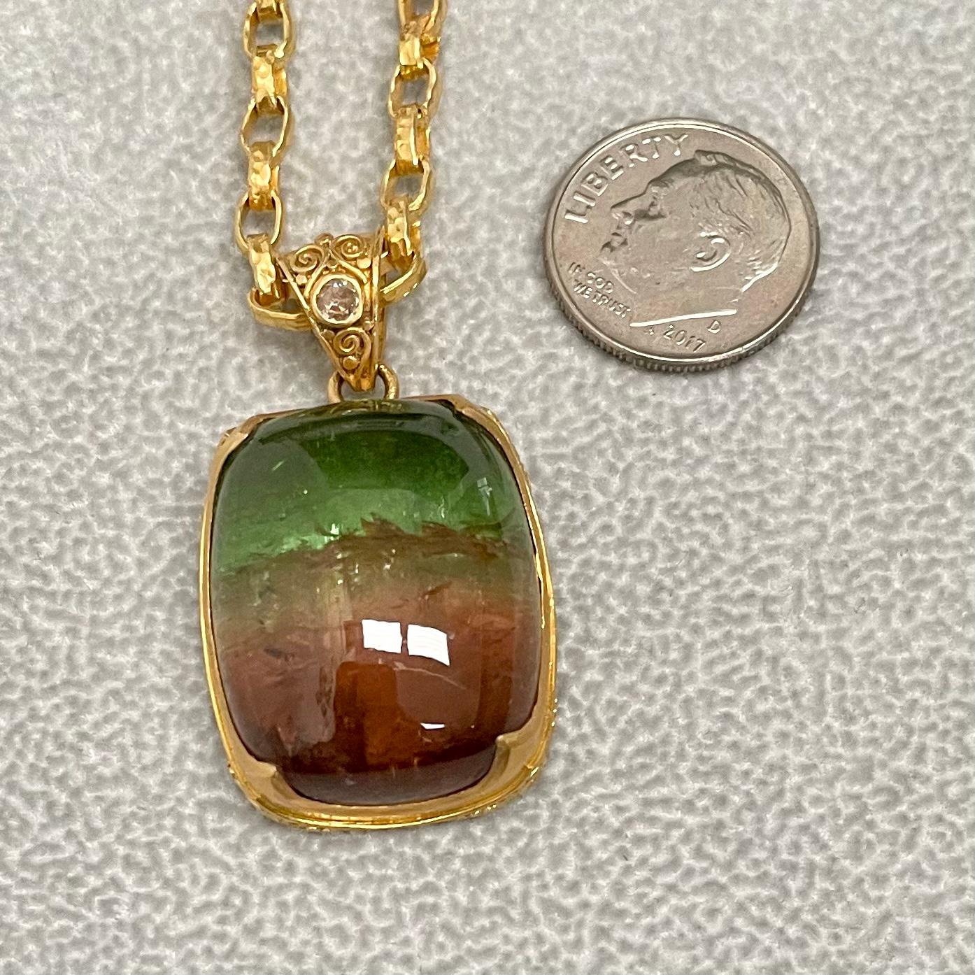Contemporain Steven Battelle Pendentif en or 22 carats avec tourmaline melon d'eau et diamants de 56,4 carats en vente