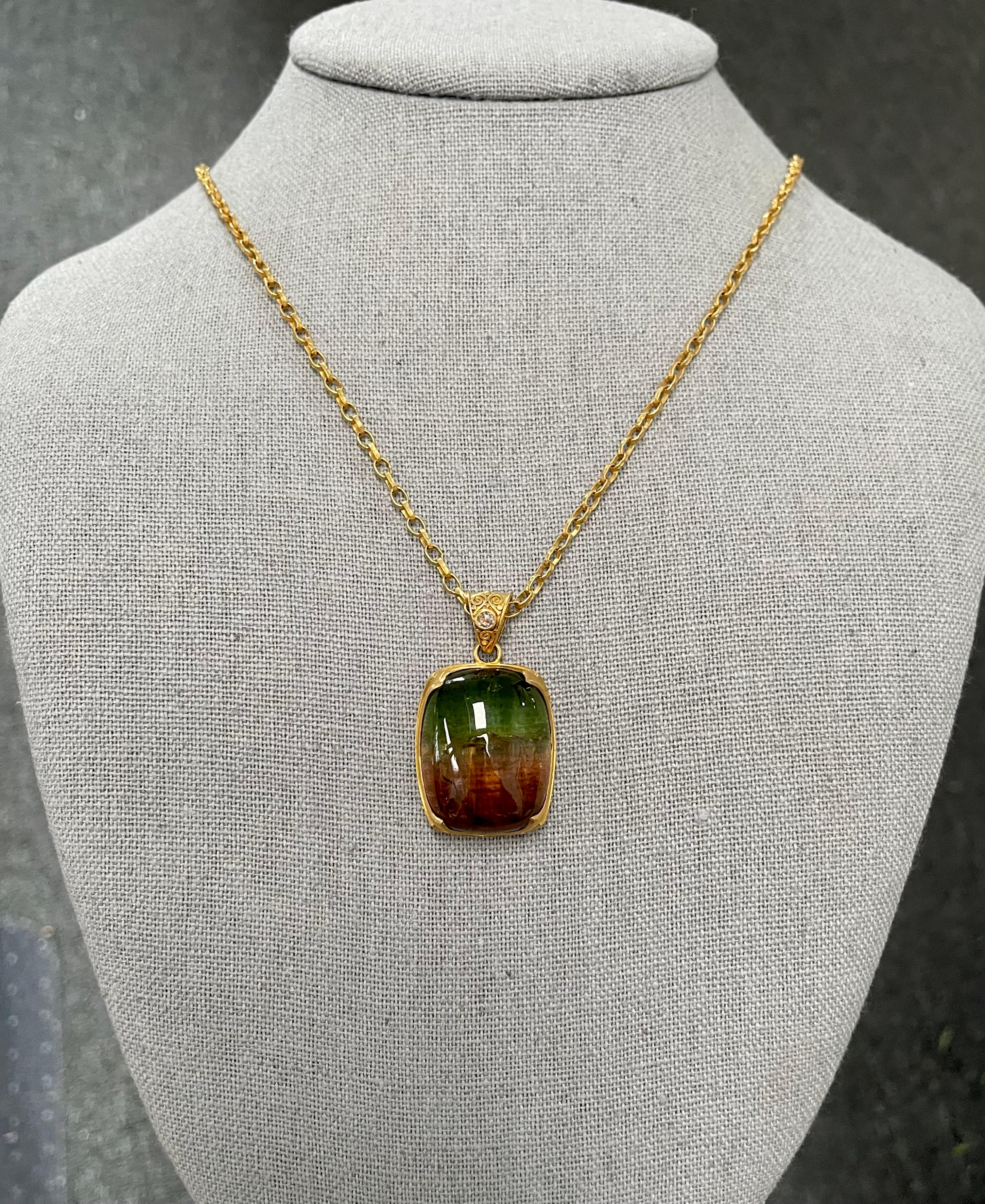 Steven Battelle Pendentif en or 22 carats avec tourmaline melon d'eau et diamants de 56,4 carats Unisexe en vente