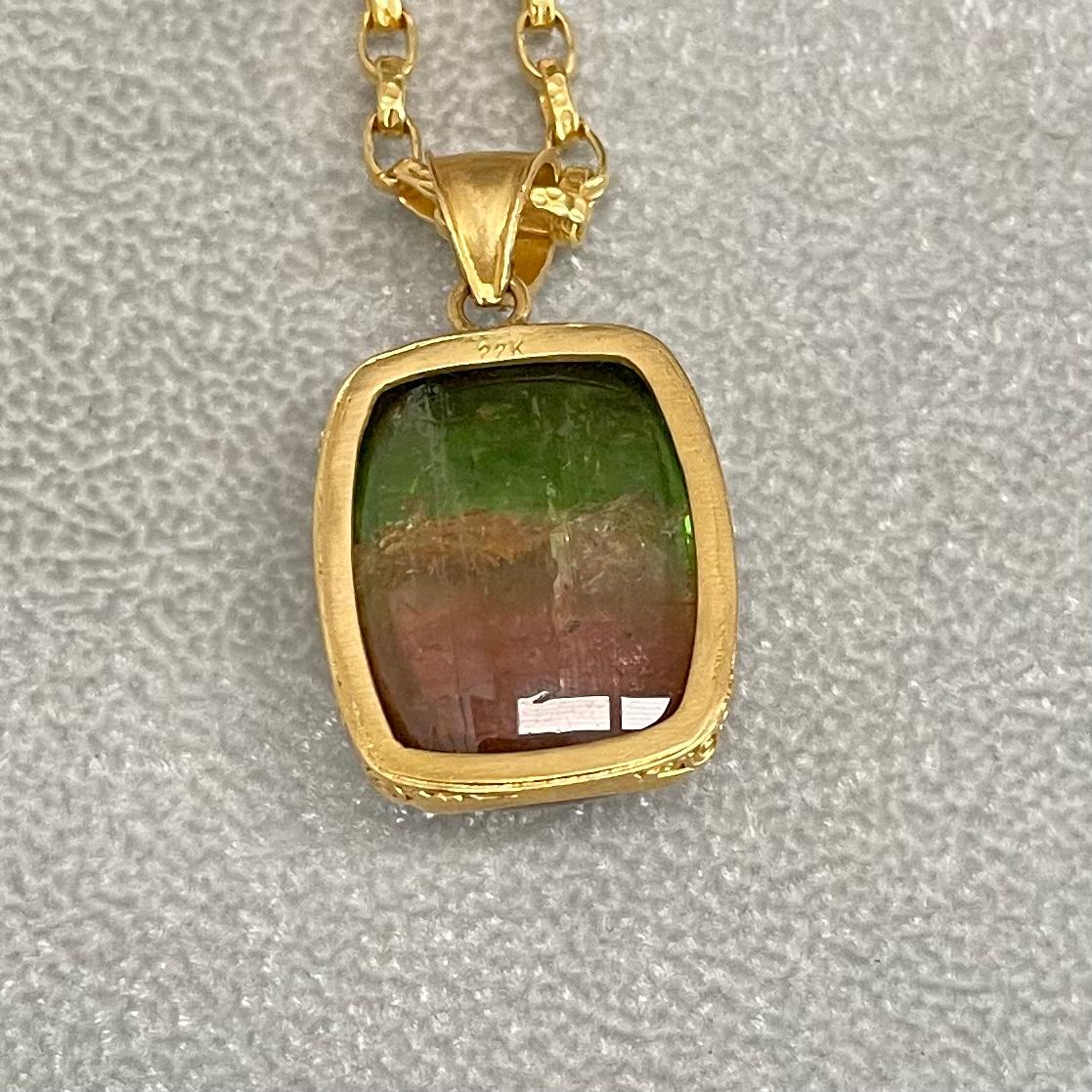 Steven Battelle 56.4 Carats Watermelon Tourmaline Diamond 22K Gold Pendant For Sale 1