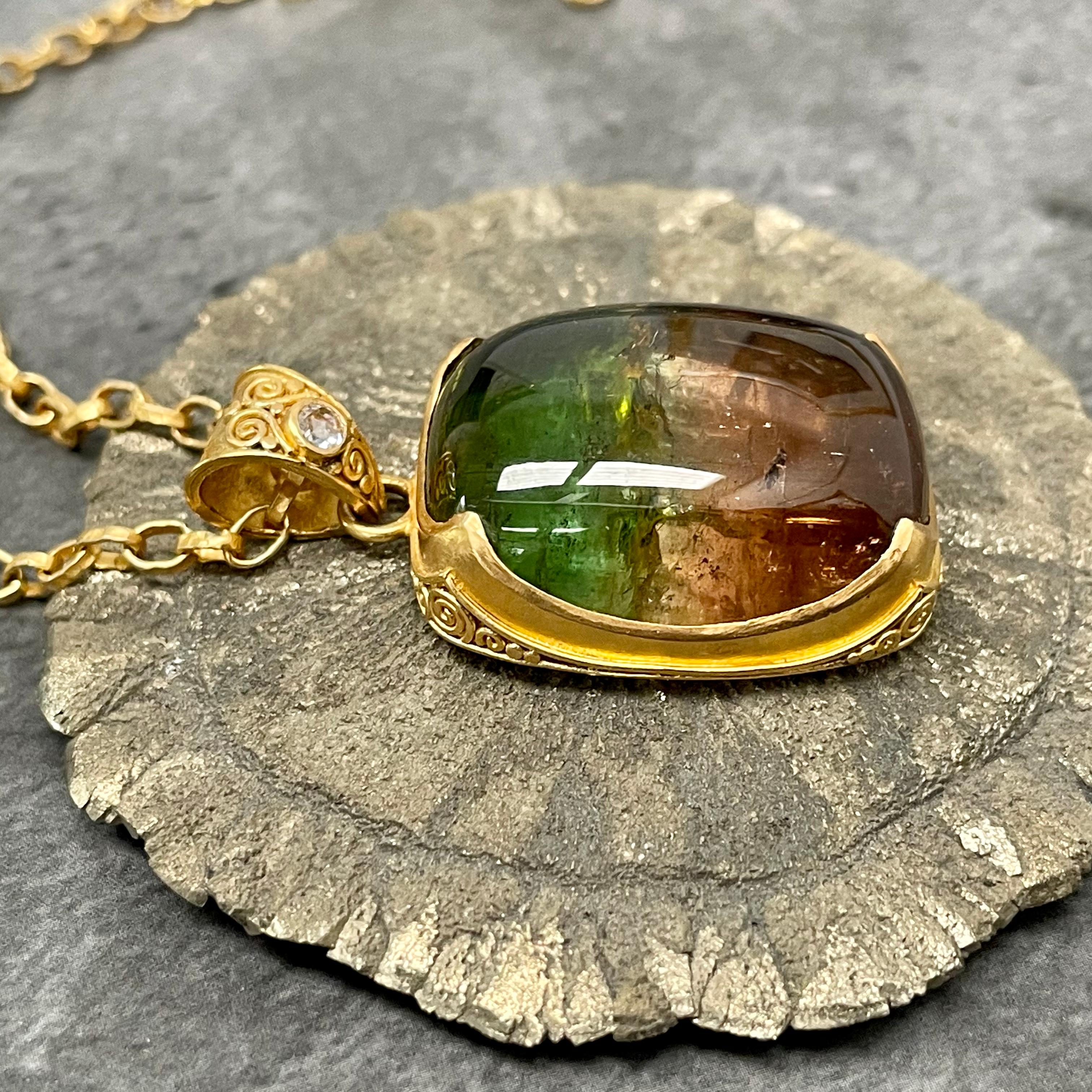 Steven Battelle Pendentif en or 22 carats avec tourmaline melon d'eau et diamants de 56,4 carats en vente 2