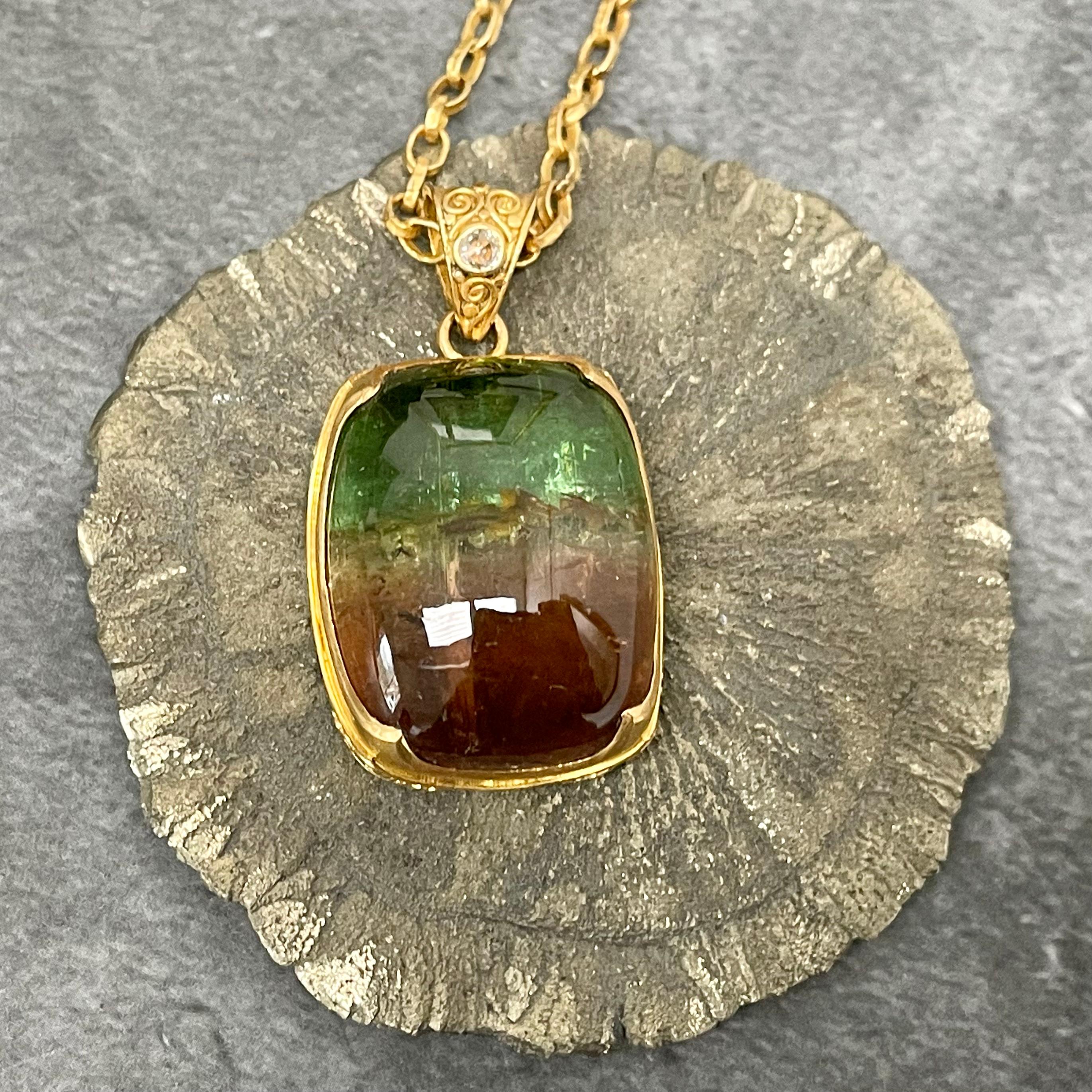 Steven Battelle Pendentif en or 22 carats avec tourmaline melon d'eau et diamants de 56,4 carats en vente 3