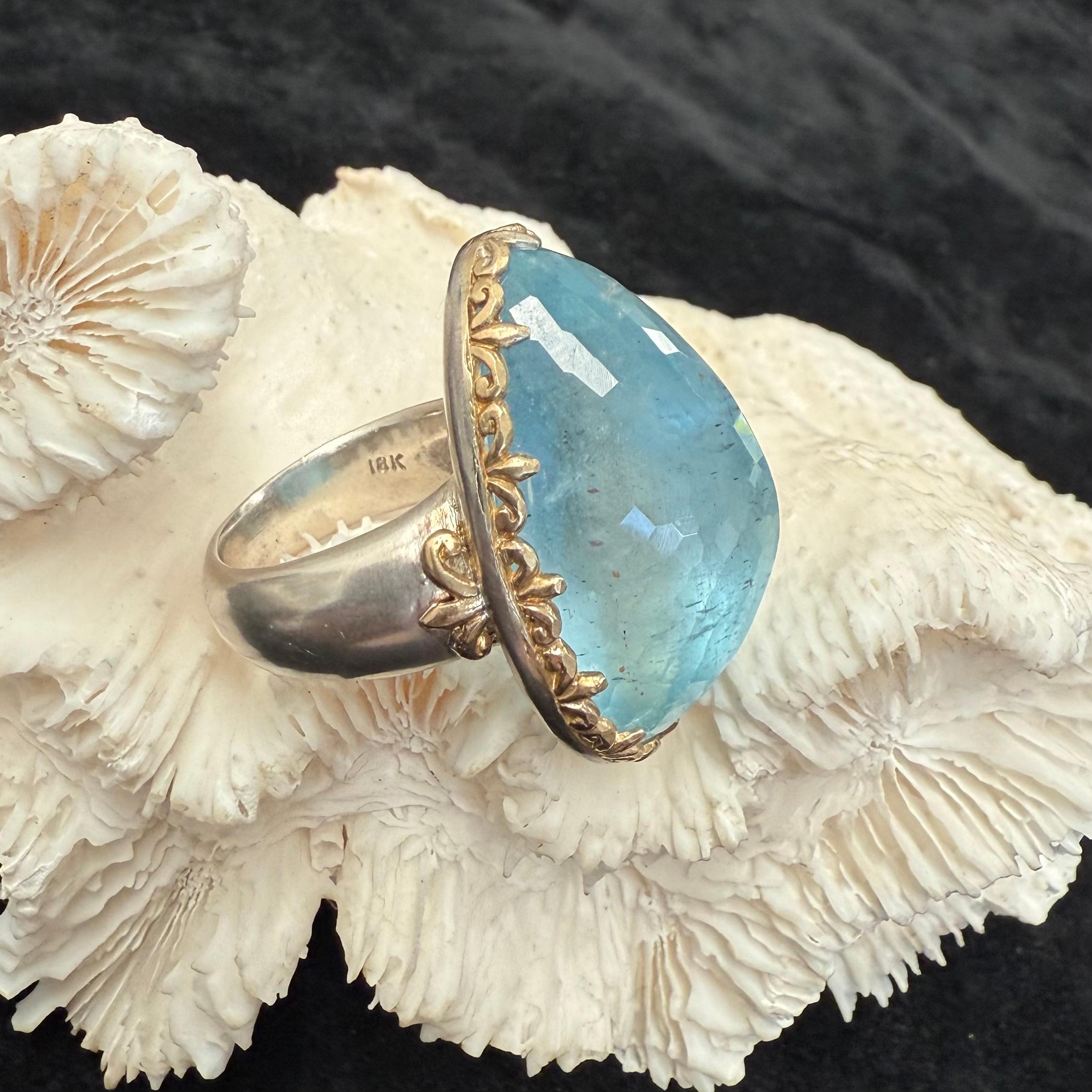 Bague Steven Battelle 57,0 carats aigue-marine or 18K/étalons en vente 4