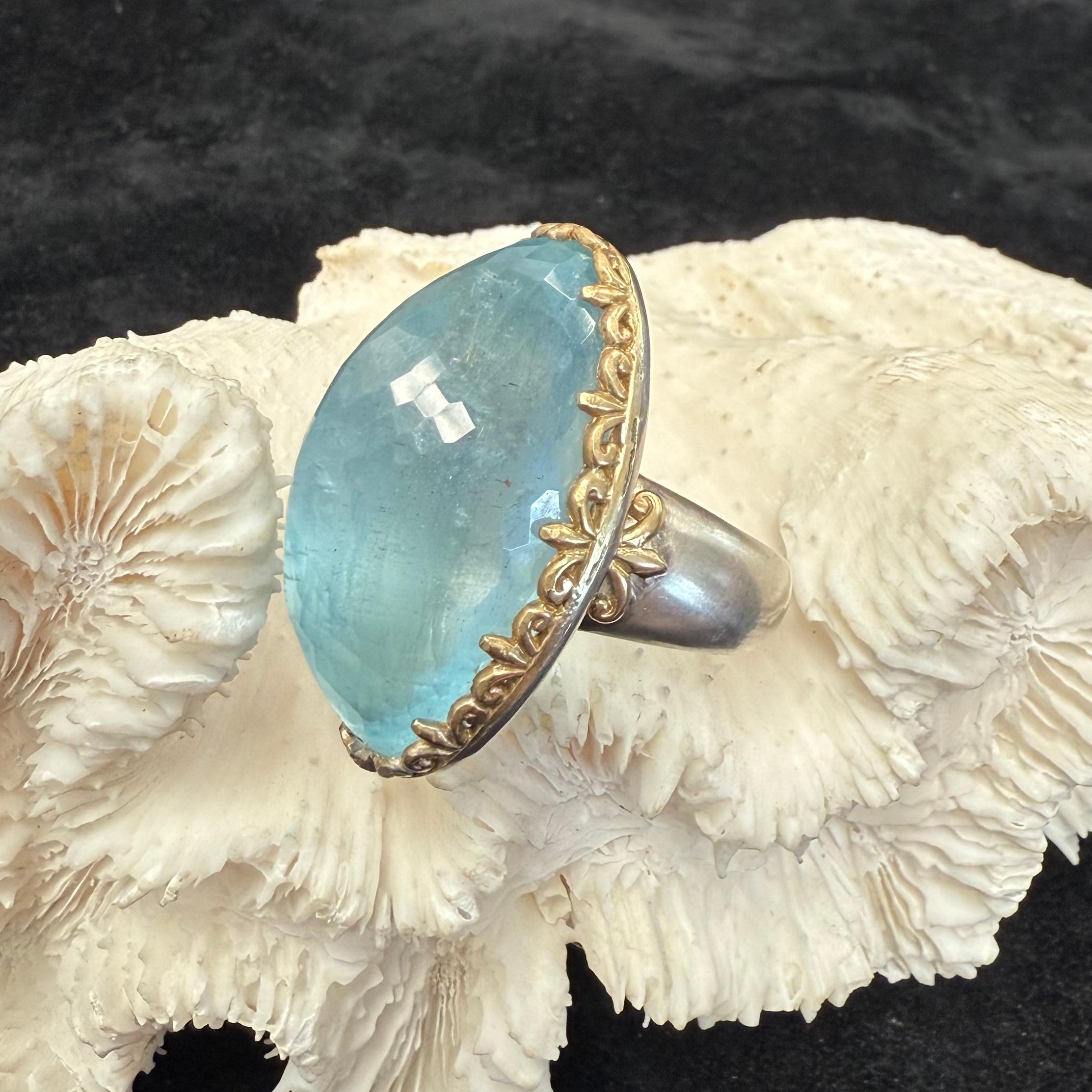 Bague Steven Battelle 57,0 carats aigue-marine or 18K/étalons en vente 6