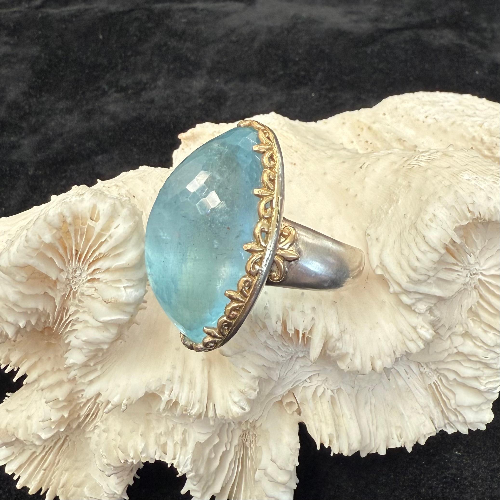 Contemporain Bague Steven Battelle 57,0 carats aigue-marine or 18K/étalons en vente