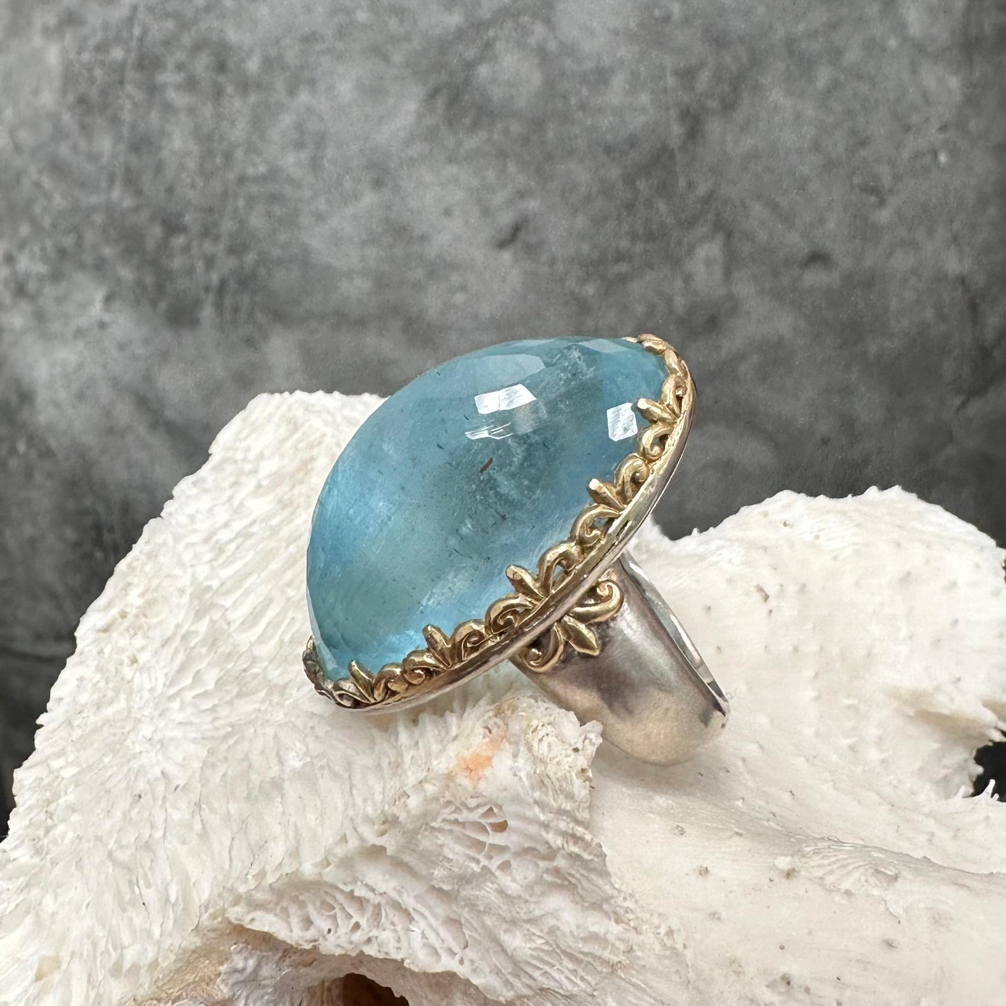 Bague Steven Battelle 57,0 carats aigue-marine or 18K/étalons Unisexe en vente