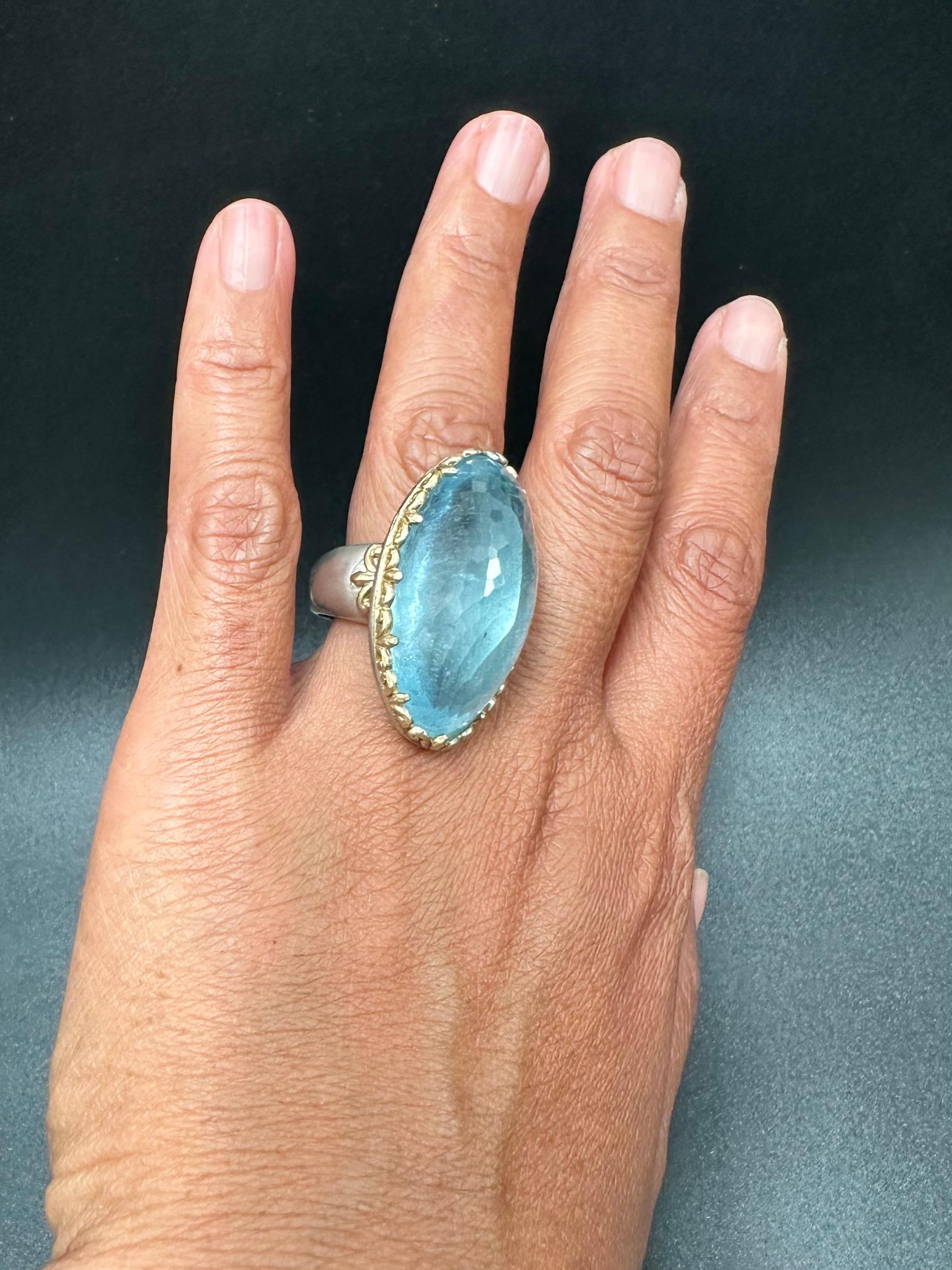 Steven Battelle 57.0 Karat Aquamarin Sterlingsilber 18K Gold Ring 6