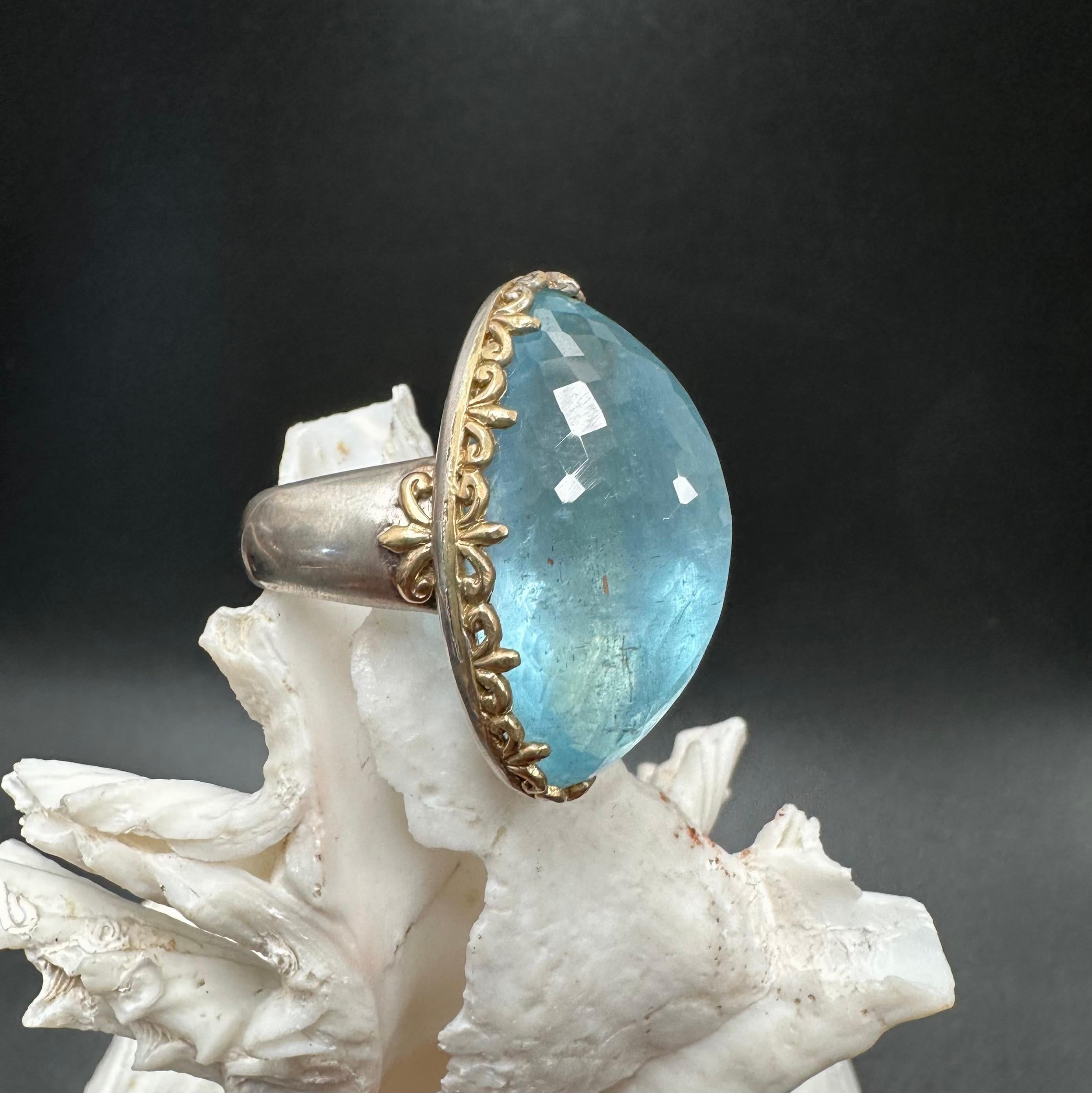 Steven Battelle 57.0 Karat Aquamarin Sterlingsilber 18K Gold Ring (Zeitgenössisch)