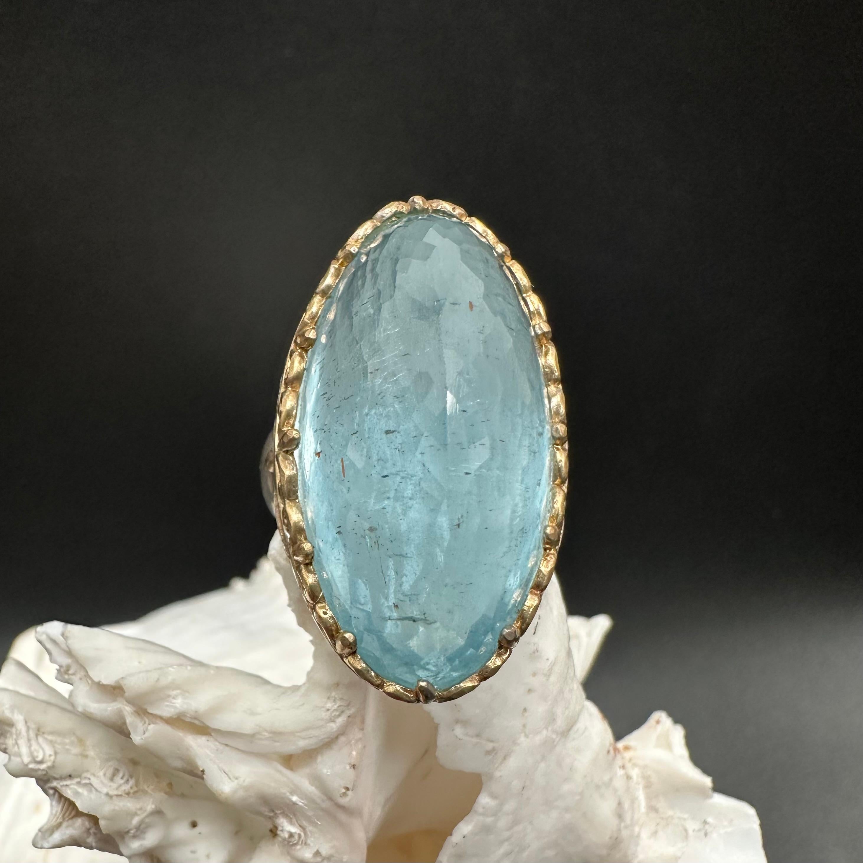 Steven Battelle 57.0 Karat Aquamarin Sterlingsilber 18K Gold Ring (Rosenschliff)