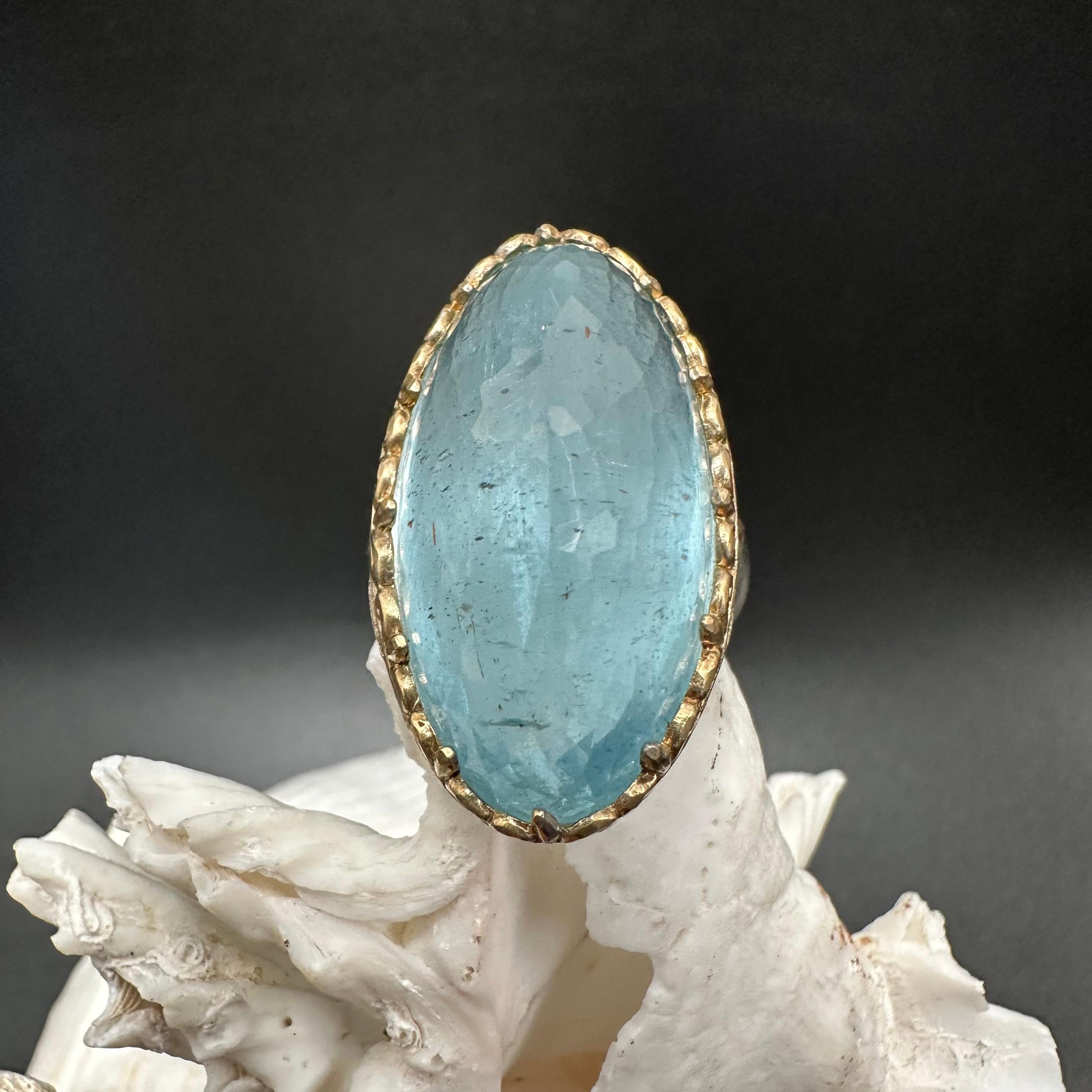 Steven Battelle 57.0 Karat Aquamarin Sterlingsilber 18K Gold Ring im Zustand „Neu“ in Soquel, CA