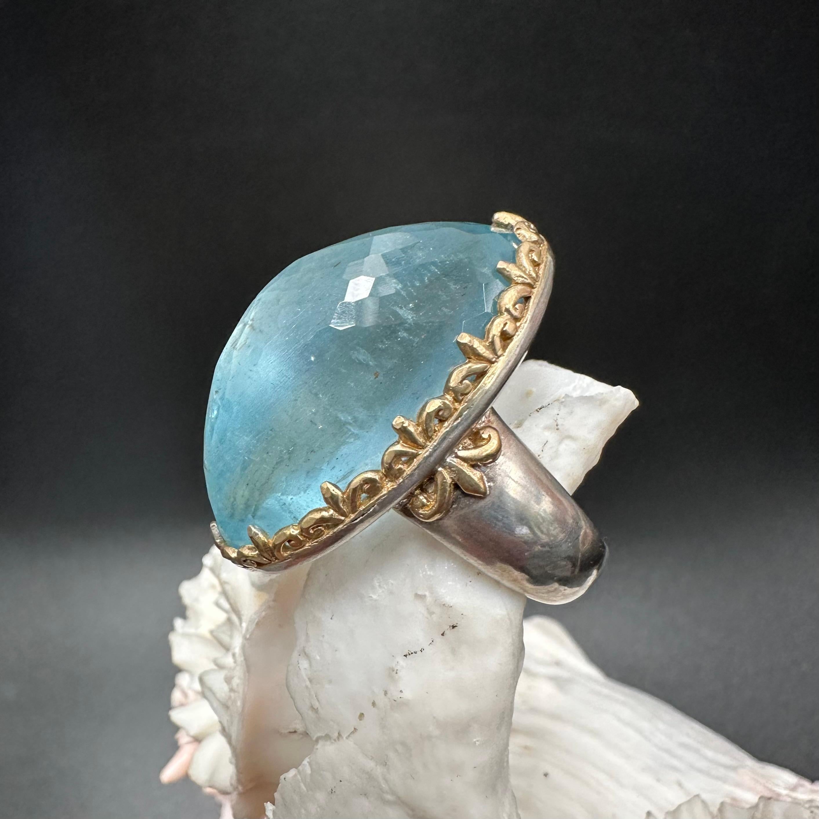 Steven Battelle 57.0 Karat Aquamarin Sterlingsilber 18K Gold Ring für Damen oder Herren