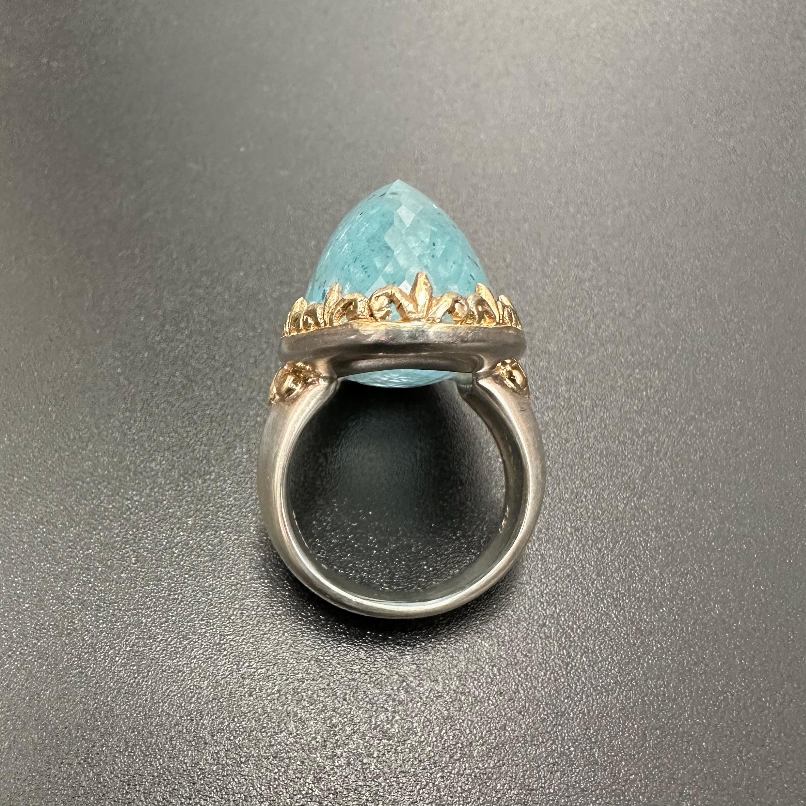 Steven Battelle 57.0 Karat Aquamarin Sterlingsilber 18K Gold Ring 1