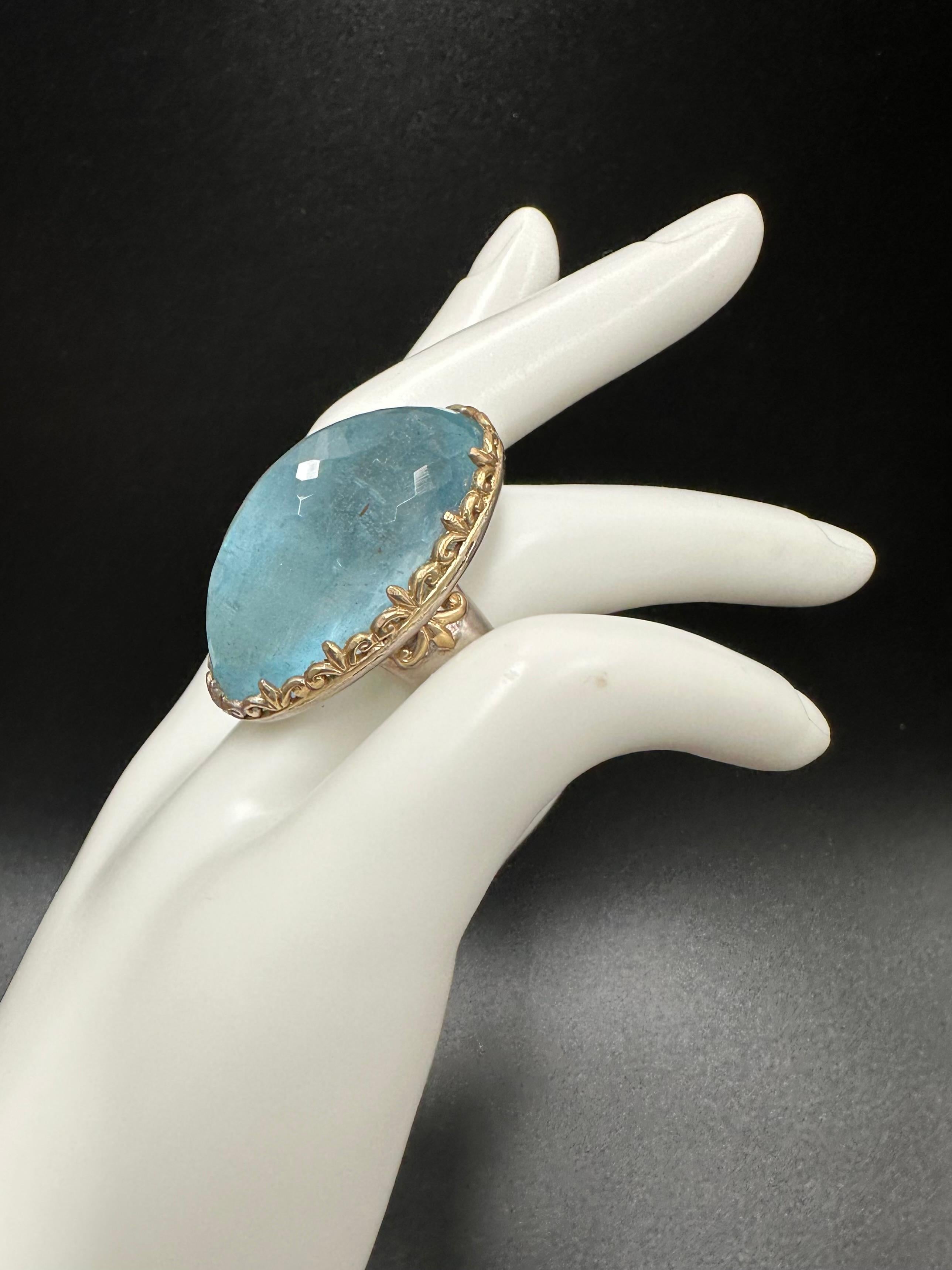 Steven Battelle 57.0 Karat Aquamarin Sterlingsilber 18K Gold Ring 2