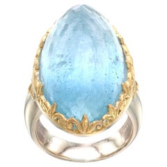 Steven Battelle 57.0 Carats Aquamarine Sterling Silver 18K Gold Ring