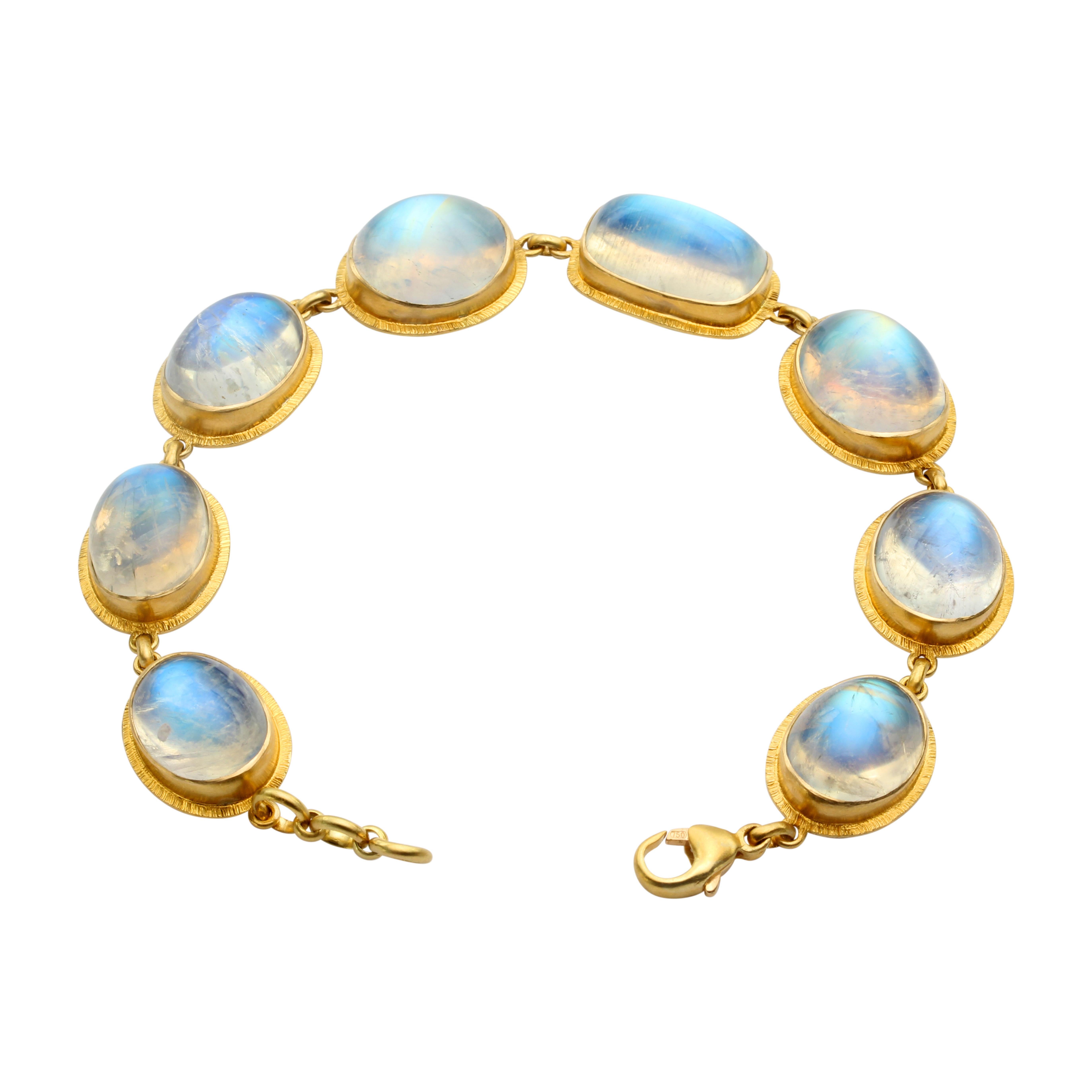 Contemporaneo Steven Battelle 59 Carati Pietra di Luna Arcobaleno Bracciale in Oro/Argento 18K in vendita