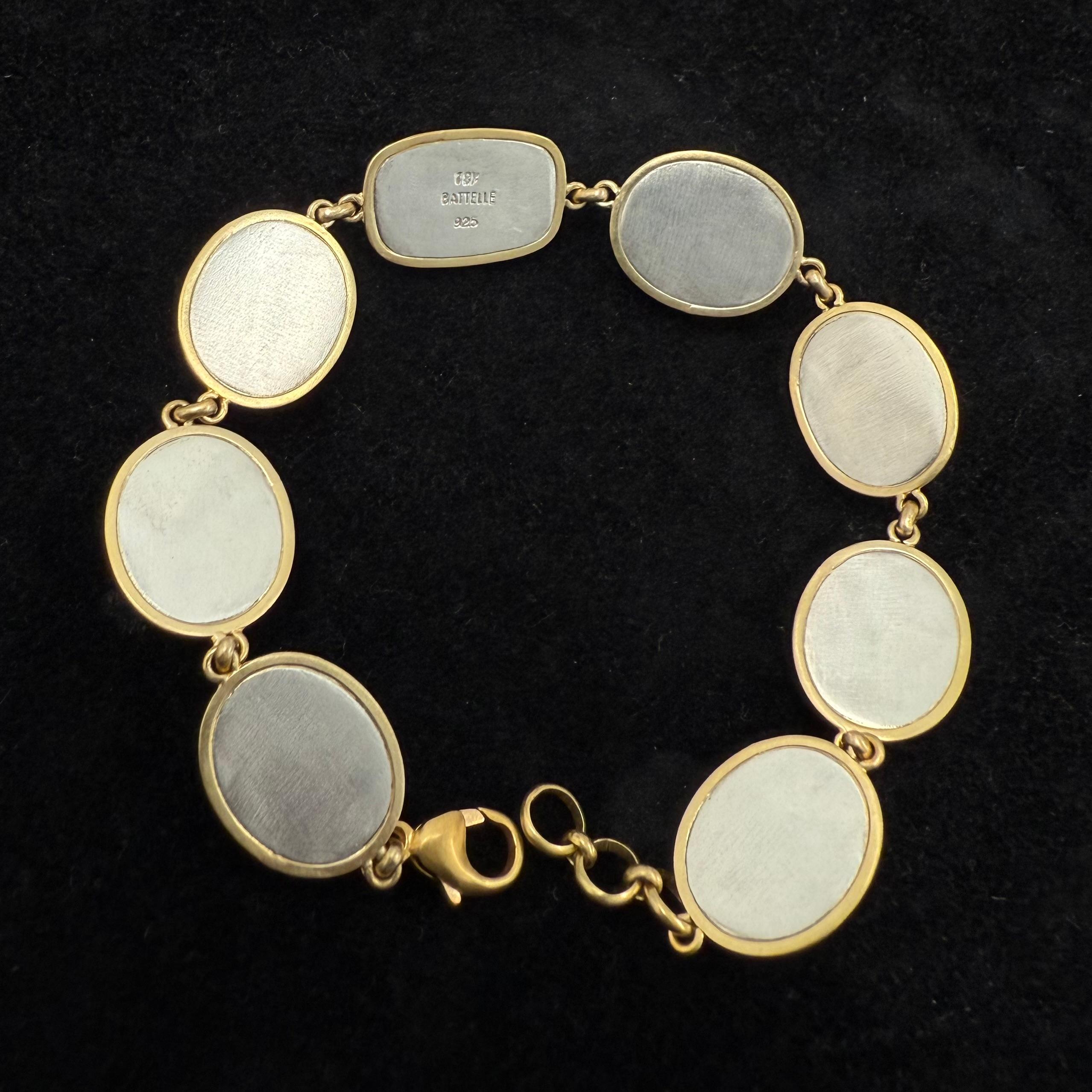 da uomo o donna Steven Battelle 59 Carati Pietra di Luna Arcobaleno Bracciale in Oro/Argento 18K in vendita