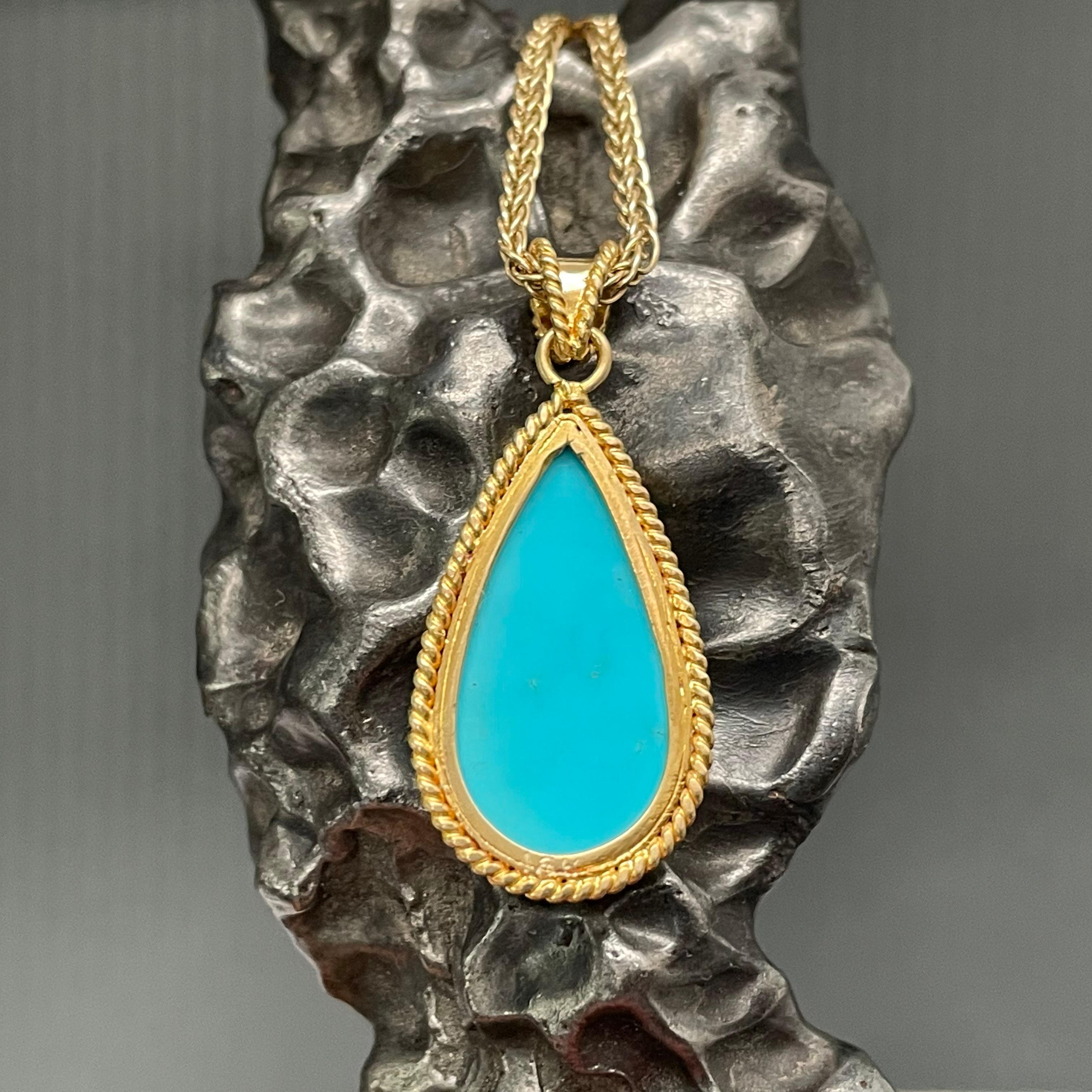 Steven Battelle 6.0 Carats Sleeping Beauty Turquoise 18k Gold Pendant 20