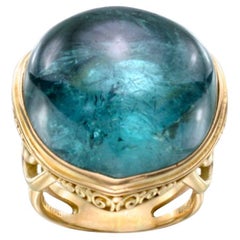 Steven Battelle 60.0 Carats Blue-Green Indicolite Tourmaline 18K Gold Ring
