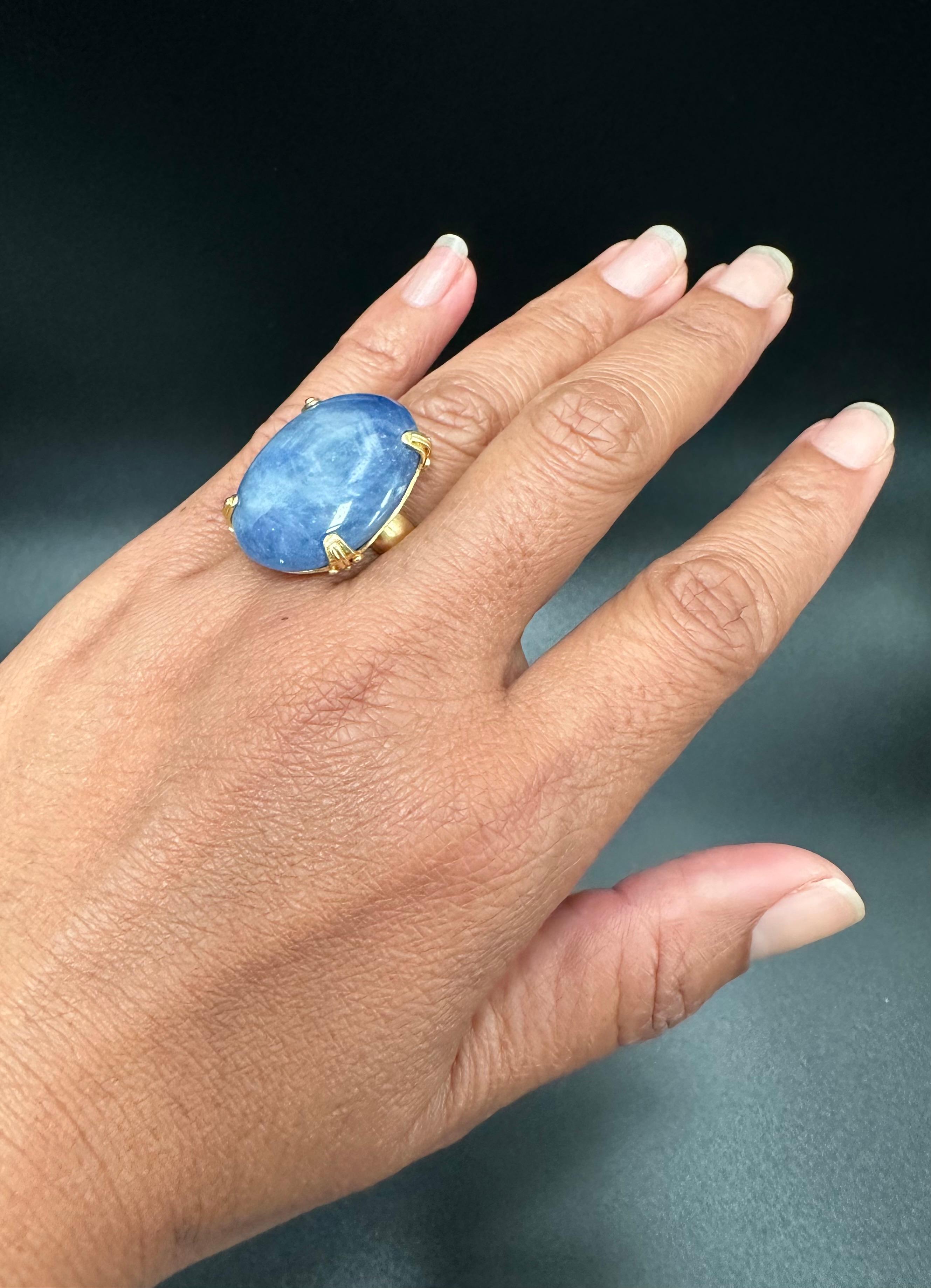 Steven Battelle 18 Karat Goldring mit 60.0 Karat großem blauem Saphir und Cabochon im Angebot 5