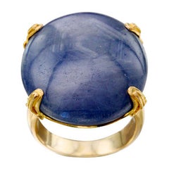 Steven Battelle 60.0 Carats Large Blue Sapphire Cabochon 18K Gold Ring