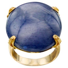 Steven Battelle 60.0 Carats Large Blue Sapphire Cabochon 18K Gold Ring
