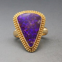 Steven Battelle 6.1 Carats Australian Boulder Opal Granulated 18K Gold Ring