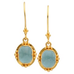 Steven Battelle 6.2 Carats Aquamarine 18K Gold Wire Earrings