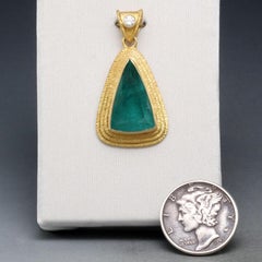Steven Battelle 6.2 Carats Brazilian Emerald Diamond 18K Gold Pendant