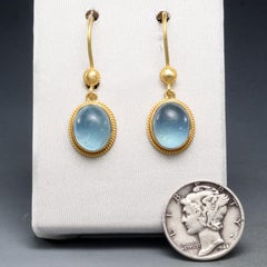 Steven Battelle 6.2 Carats Cabochon Aquamarine 18K Gold Wire Earrings