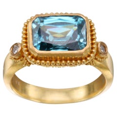 Steven Battelle 6.3 Carats Blue Zircon Diamonds 22K Gold Ring