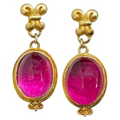Steven Battelle 6.3 Carats Pink Tourmaline 18K Gold Post Earrings