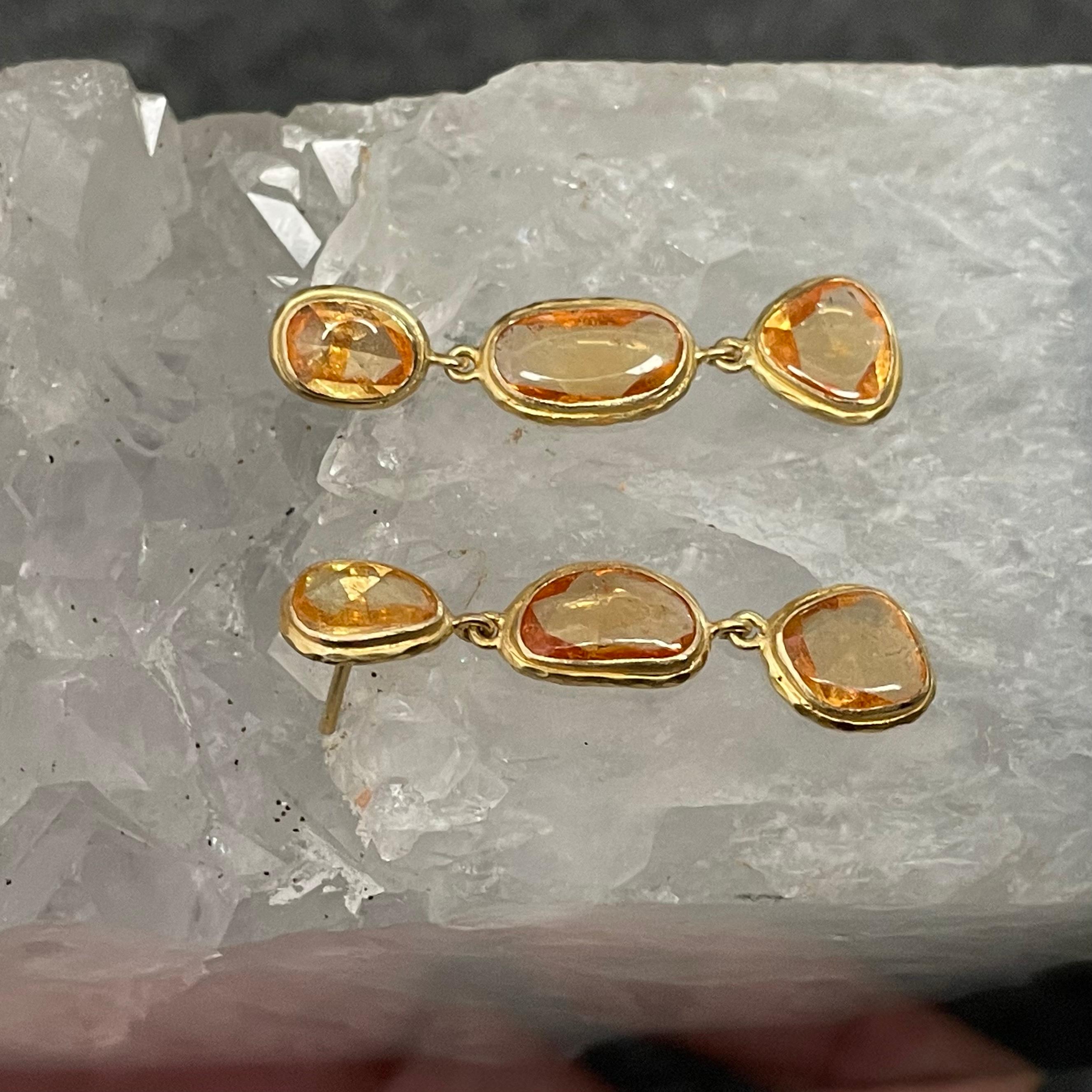 Steven Battelle 6.4 Carats Yellow Sapphire 18K Gold Post Earrings In New Condition In Soquel, CA