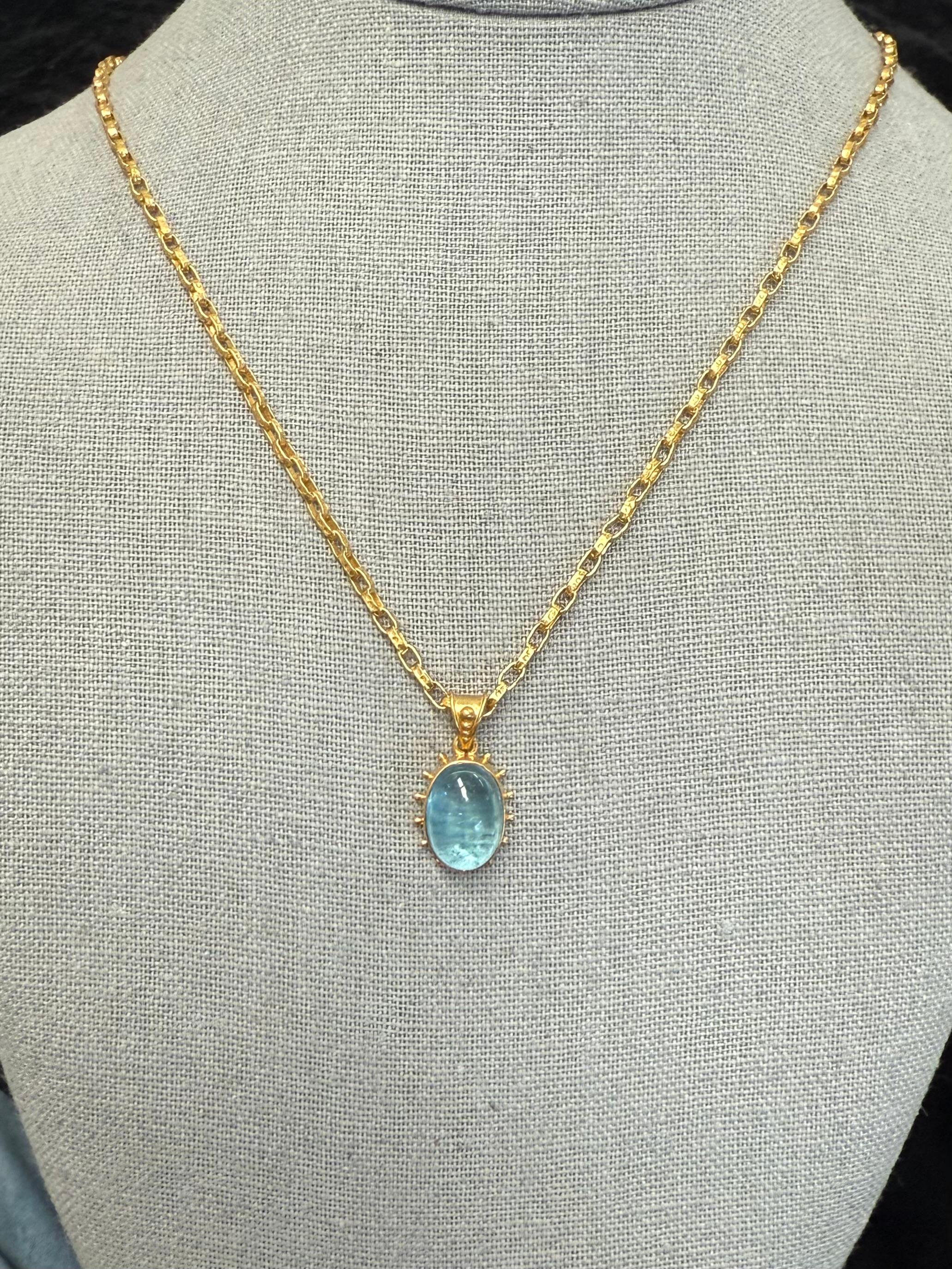 Steven Battelle 6,5 Karat Aquamarin Cabochon 18K Gold-Anhänger im Angebot 5