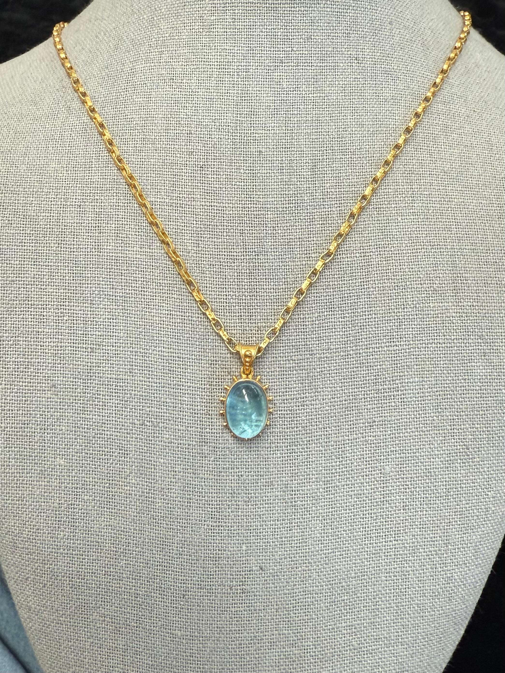 Steven Battelle 6,5 Karat Aquamarin Cabochon 18K Gold-Anhänger im Angebot 7