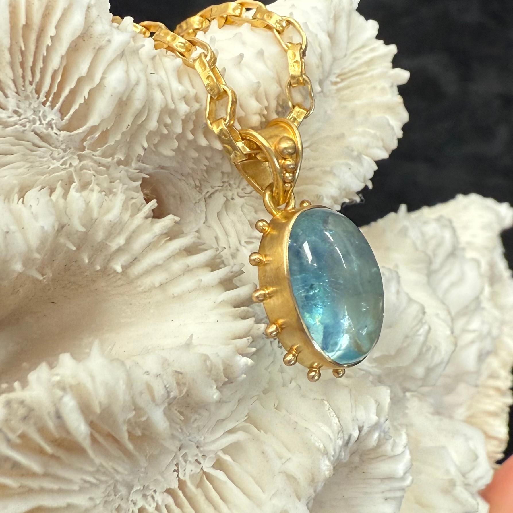 Steven Battelle 6,5 Karat Aquamarin Cabochon 18K Gold-Anhänger im Zustand „Neu“ im Angebot in Soquel, CA