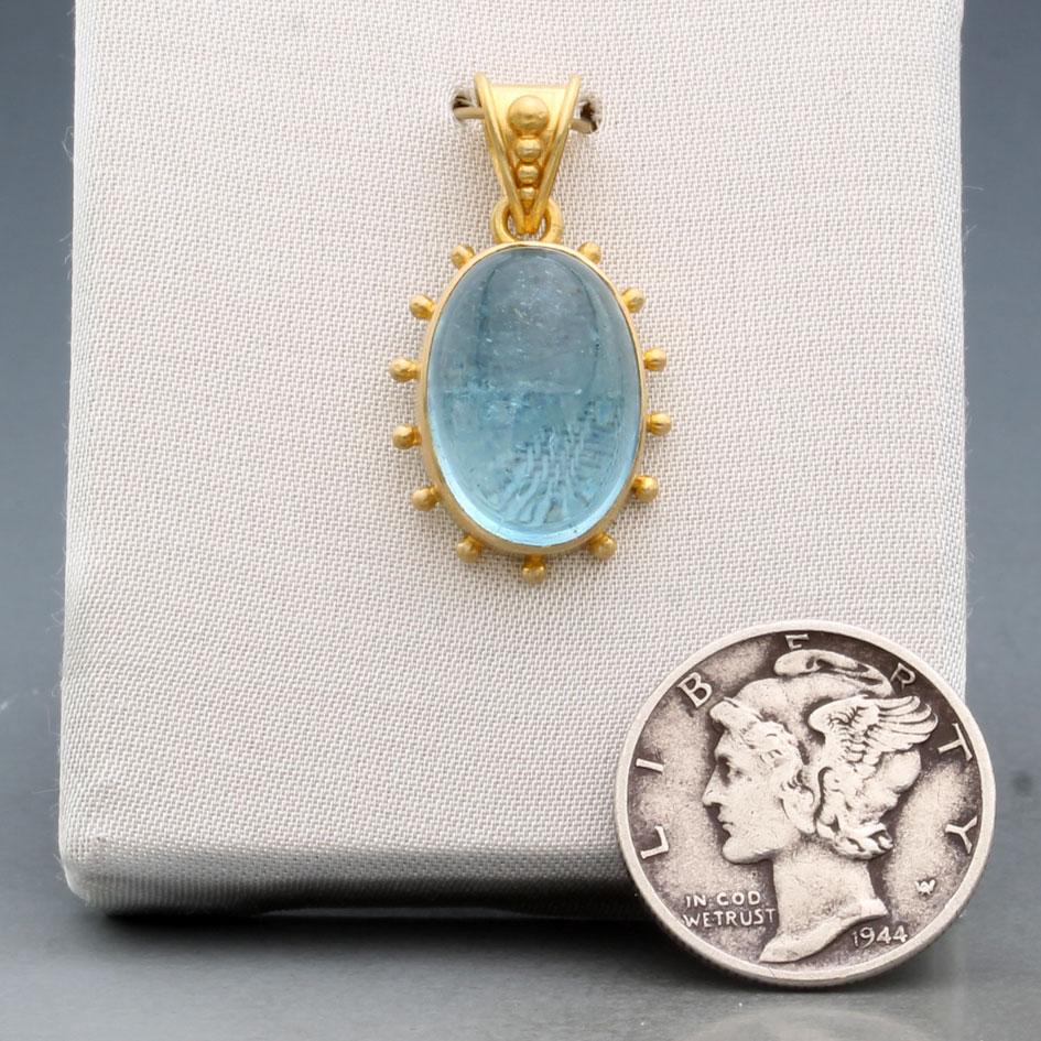 Steven Battelle 6,5 Karat Aquamarin Cabochon 18K Gold-Anhänger im Angebot 2