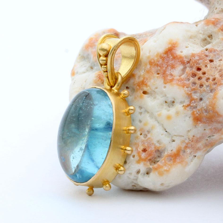 Steven Battelle 6,5 Karat Aquamarin Cabochon 18K Gold-Anhänger im Angebot 3