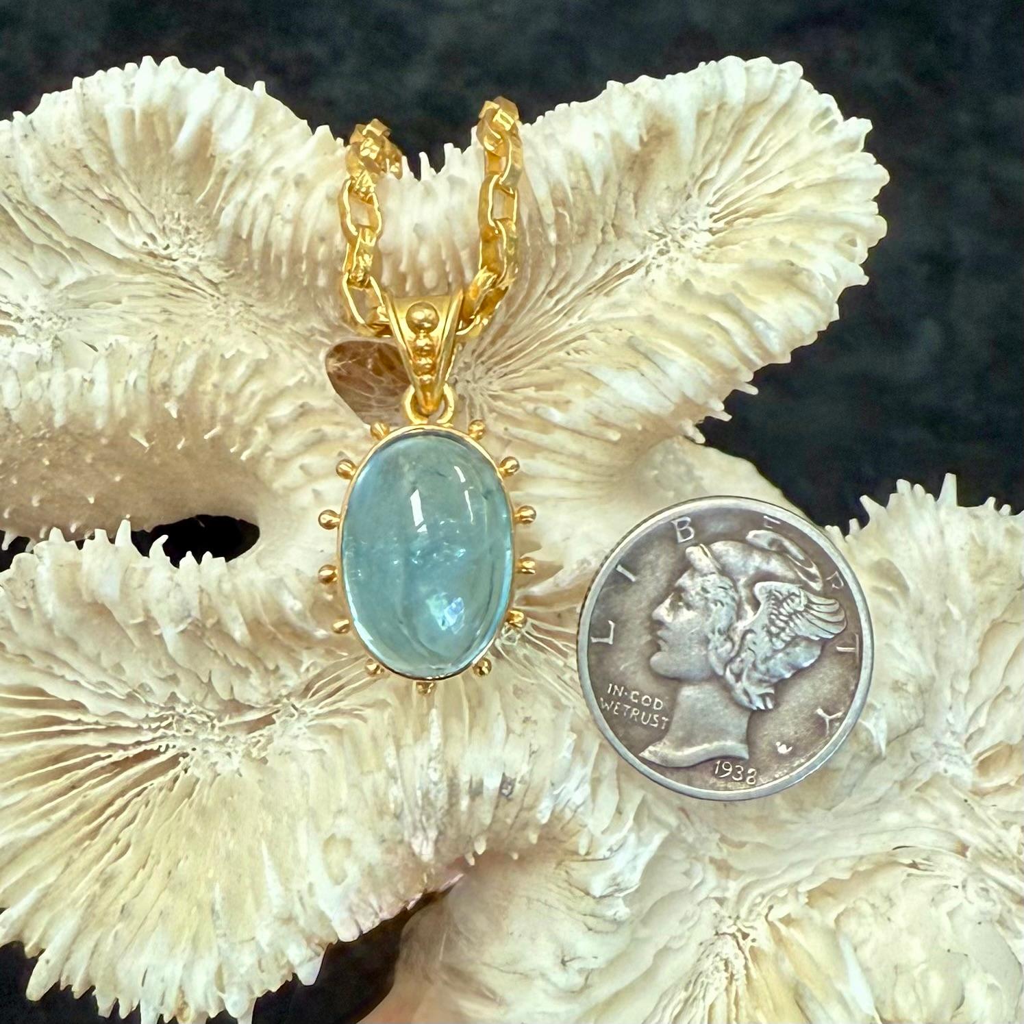 Steven Battelle 6,5 Karat Aquamarin Cabochon 18K Gold-Anhänger im Angebot 4