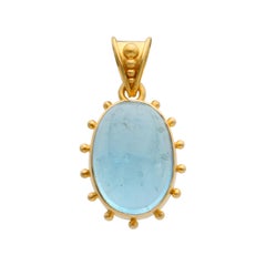 Steven Battelle 6.5 Carats Aquamarine Cabochon 18K Gold Pendant