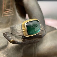 Steven Battelle 6.5 Carats Indicolite Blue Tourmaline Silver/18K Gold Mens Ring