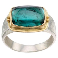 Steven Battelle 6,5 Karat Indicolit Blauer Turmalin Silber/18K Gold Herrenring