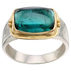 Steven Battelle 6.5 Carats Indicolite Blue Tourmaline Silver/18K Gold Mens Ring