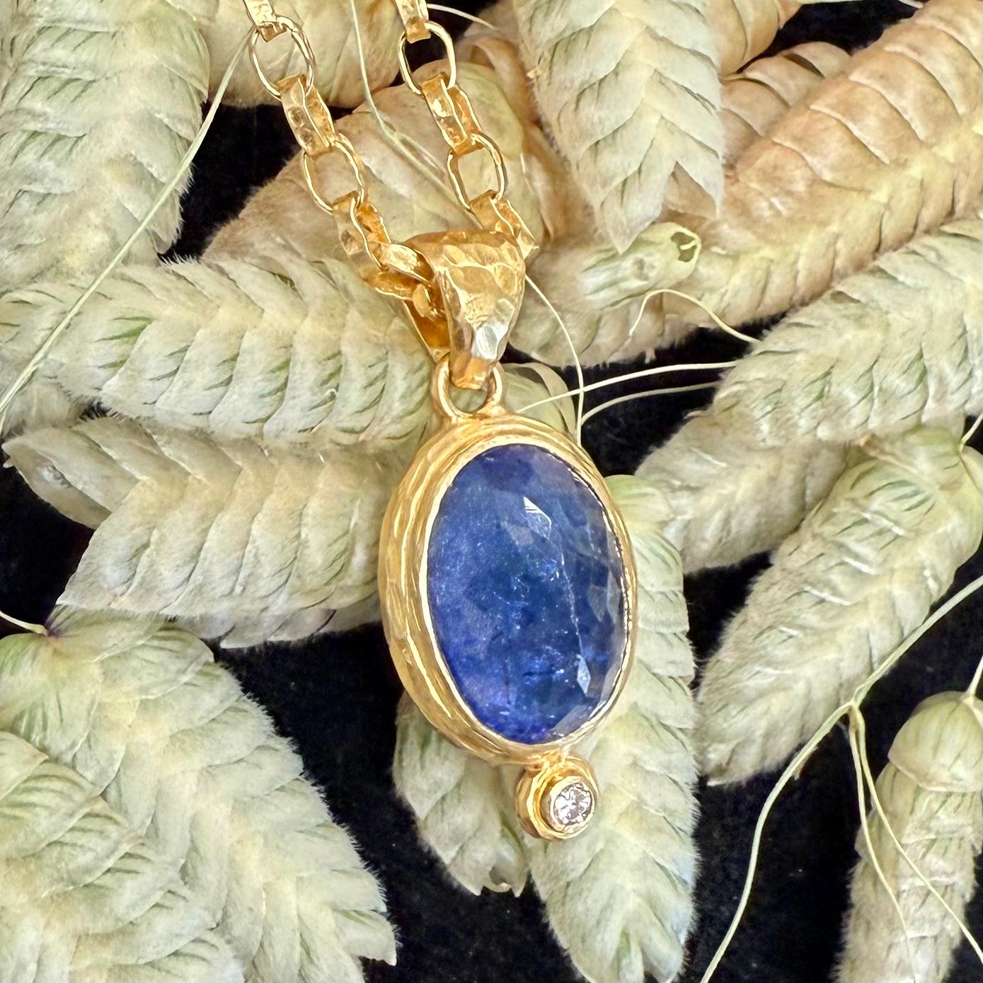 Steven Battelle 6.5 Carats Tanzanite Diamond 18K Gold Pendant For Sale 4